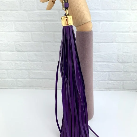 MOSCHINO Couture LEATHER Long Tassel Keychain Bag Charm Purple - Picture 3 of 10